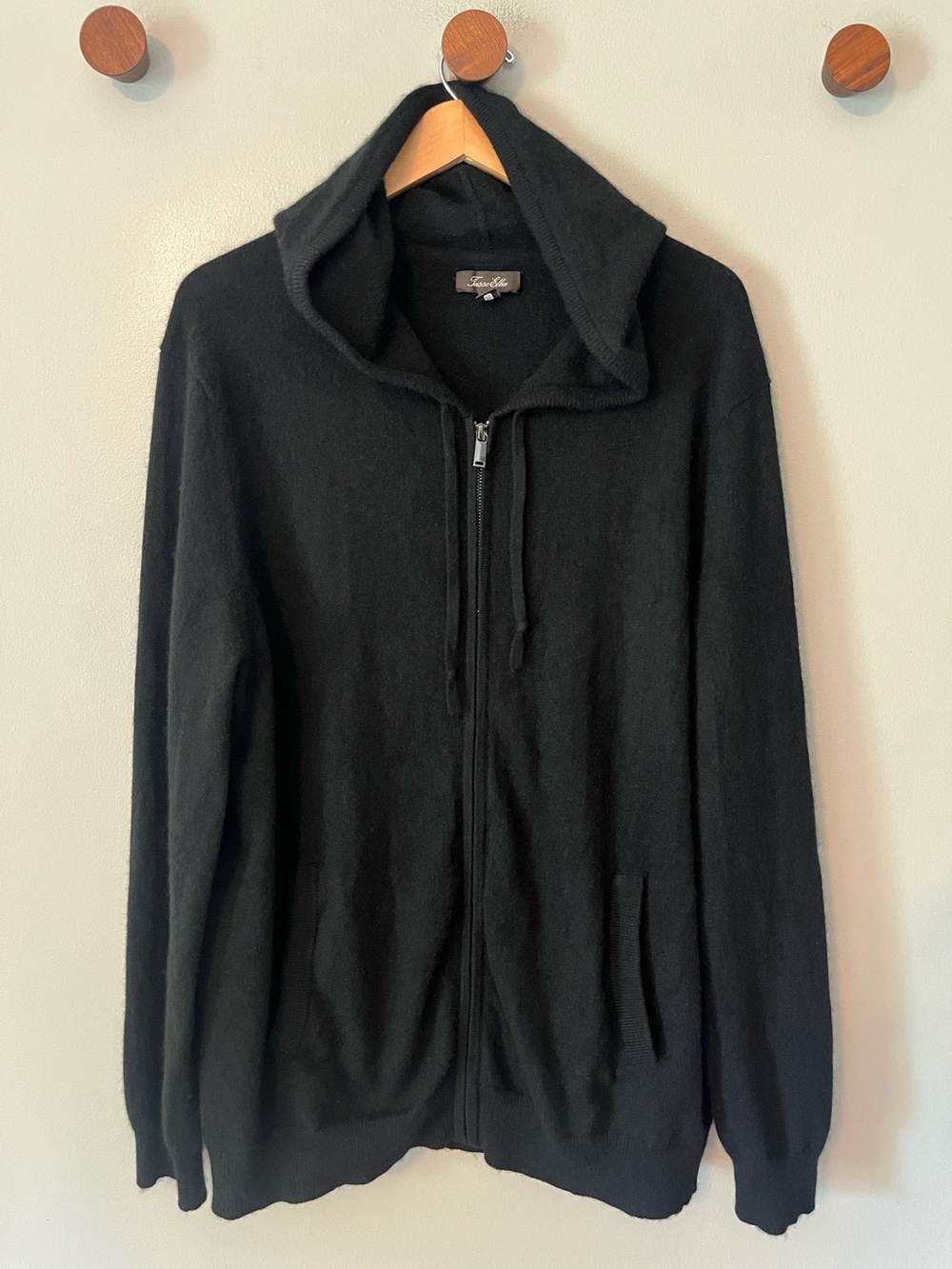 Tasso Elba Men’s Black 100% Cashmere Full Zip Hoodie Sweater Pockets Men's Large